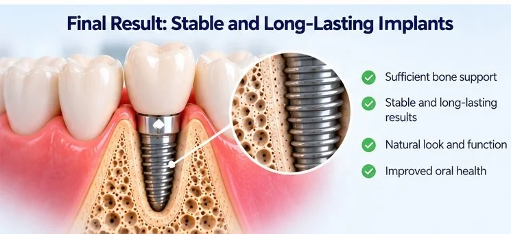 Stable and long-lasting dental implant with sufficient bone support